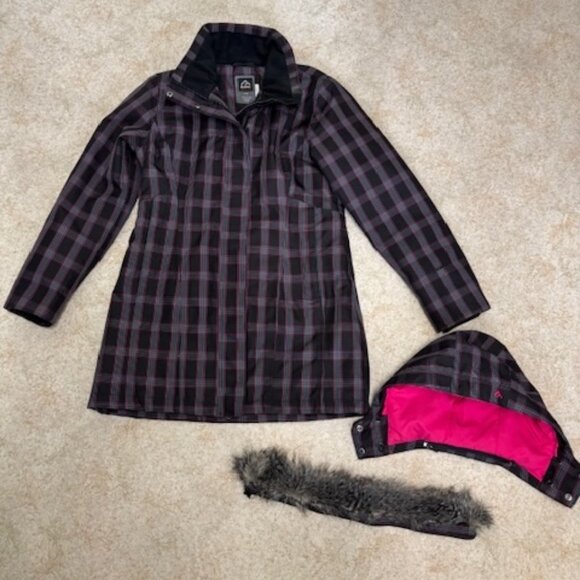 Winter Coat Woman's Small - Black Mountain Hydrid Drypeak  removable hood & faux - Picture 1 of 14